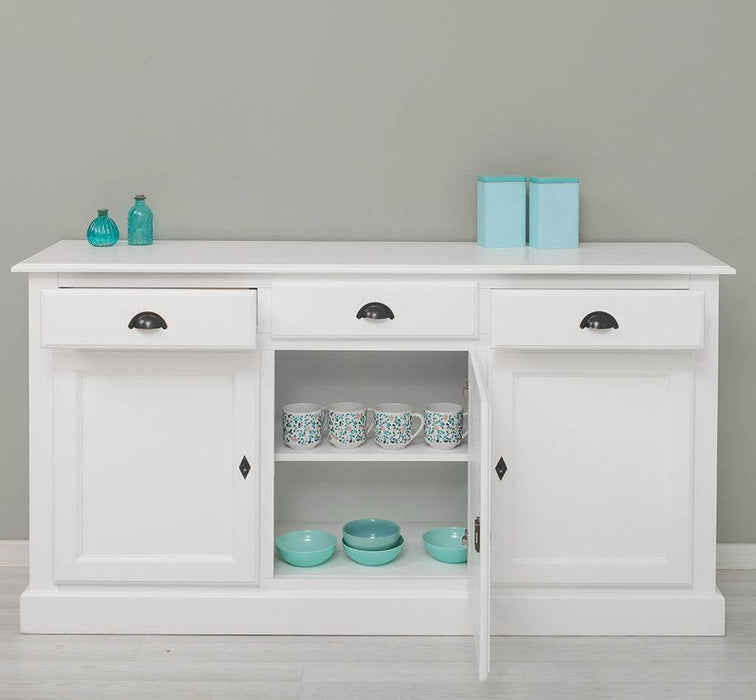 Sideboard aus Massivholz mit drei Schubladen und Türen -