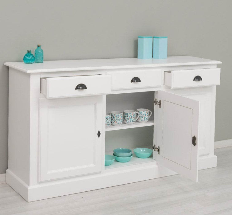 Sideboard aus Massivholz mit drei Schubladen und Türen -