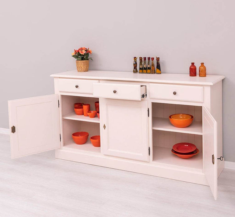 Sideboard aus Massivholz mit drei Schubladen und Türen -