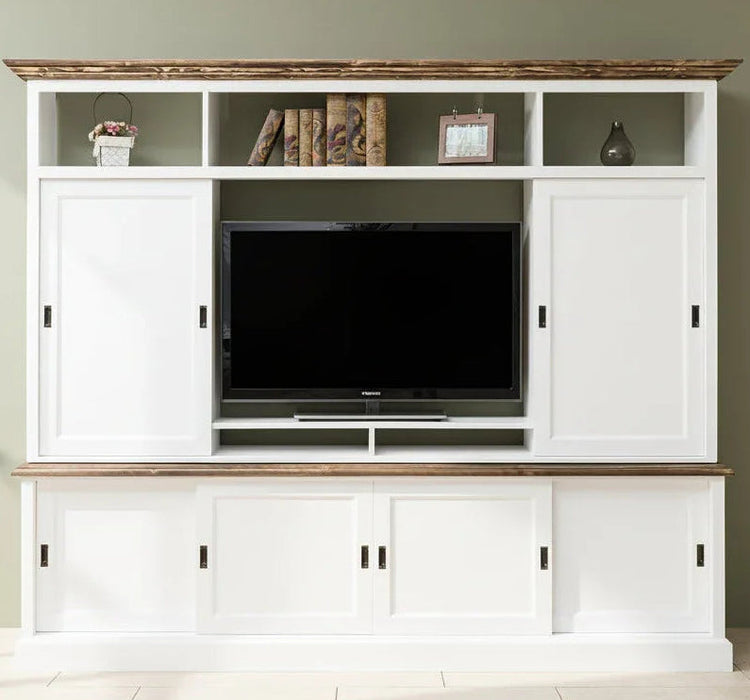 TV-Wand aus Massivholz mit Schiebetüren 2 teilig