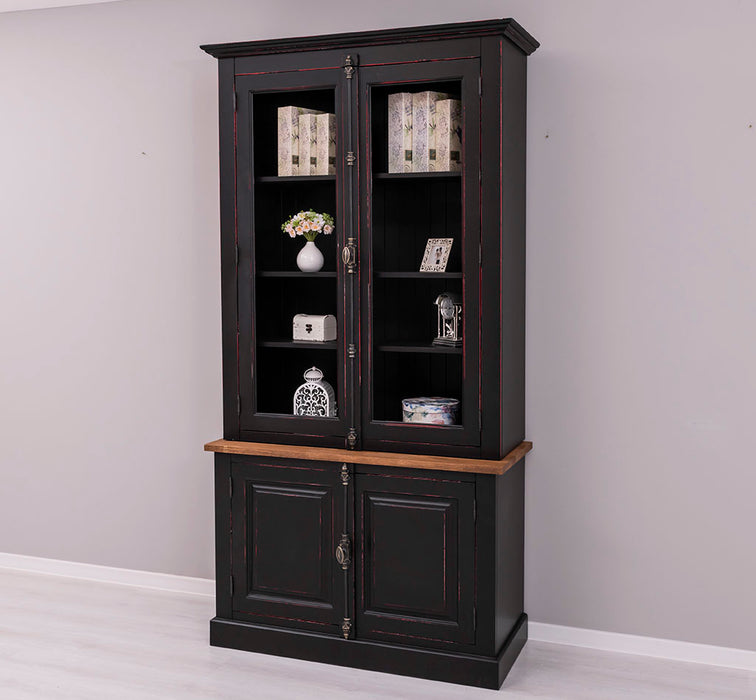 Vintage Bücherschrank aus Massivholz | Vitrine | 2-teilig