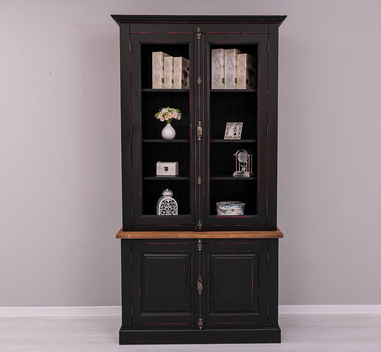 Vintage Bücherschrank aus Massivholz | Vitrine | 2-teilig