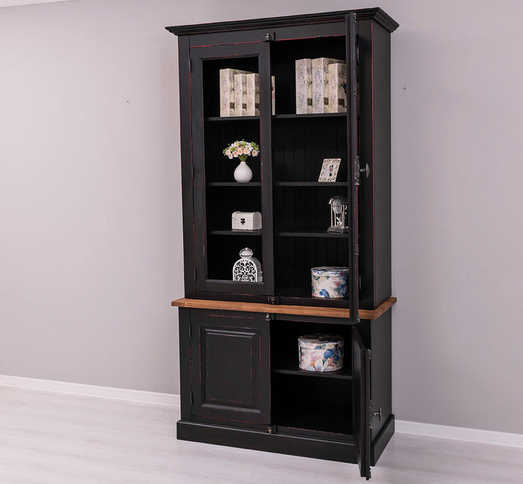 Vintage Bücherschrank aus Massivholz | Vitrine | 2-teilig