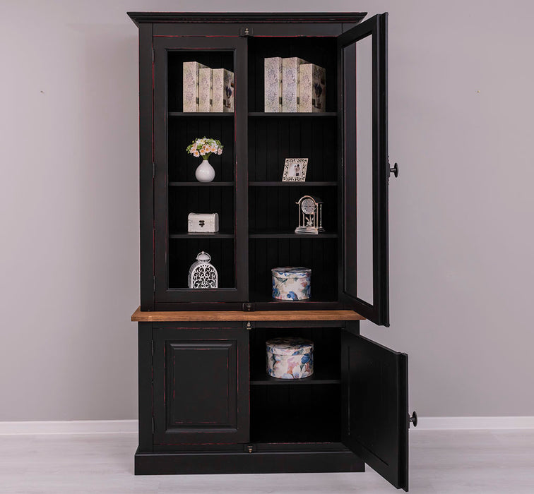 Vintage Bücherschrank aus Massivholz | Vitrine | 2-teilig