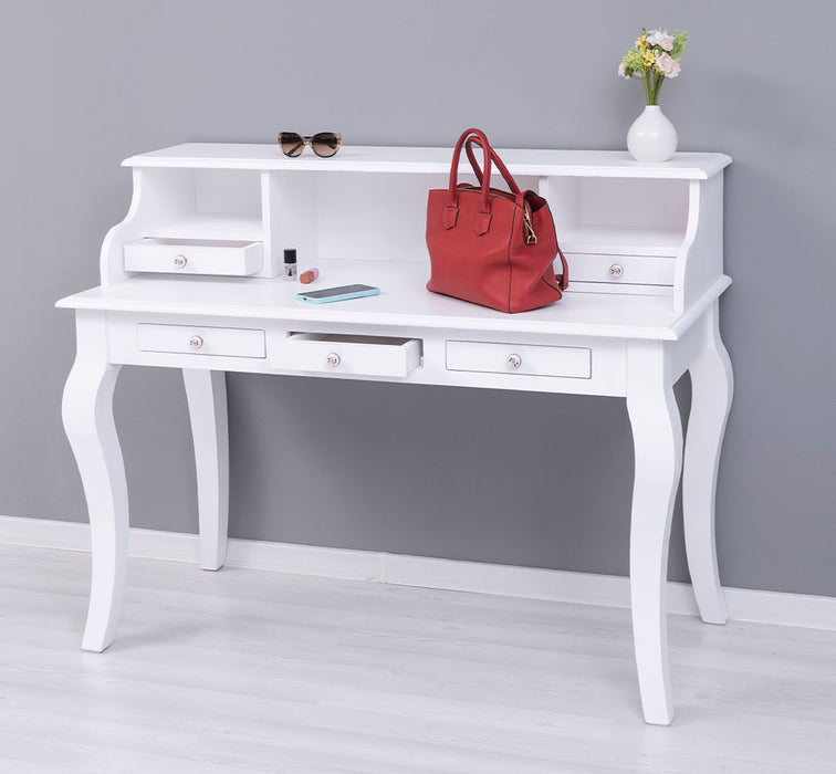 Vintage Schminktisch - Sekretär aus Massivholz mit 5 Schubladen und geschwungenen Beinen