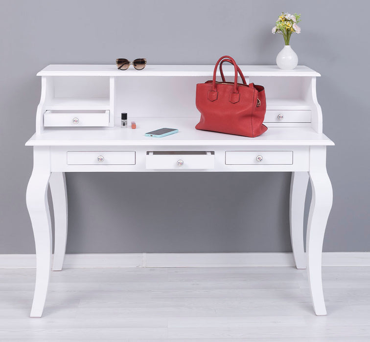 Vintage Schminktisch - Sekretär aus Massivholz mit 5 Schubladen und geschwungenen Beinen