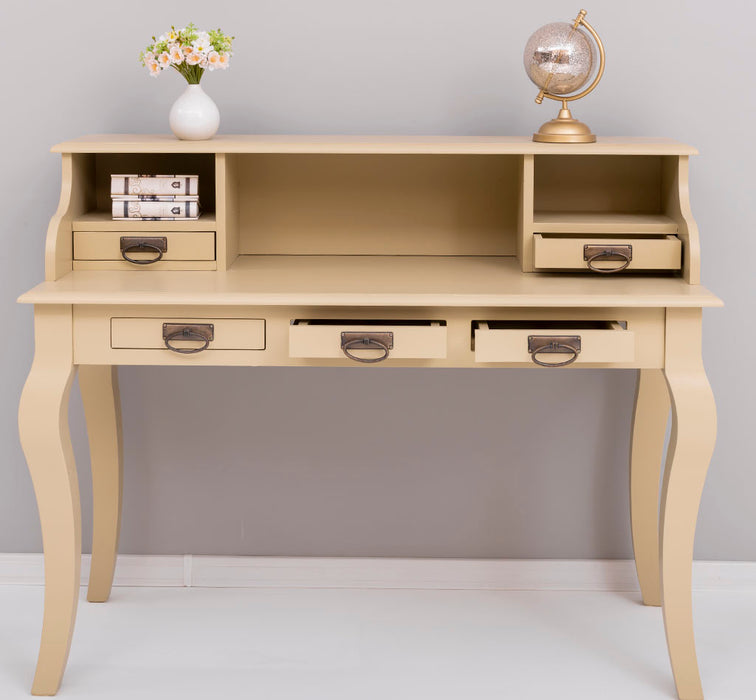 Vintage Schminktisch - Sekretär aus Massivholz mit 5 Schubladen und geschwungenen Beinen