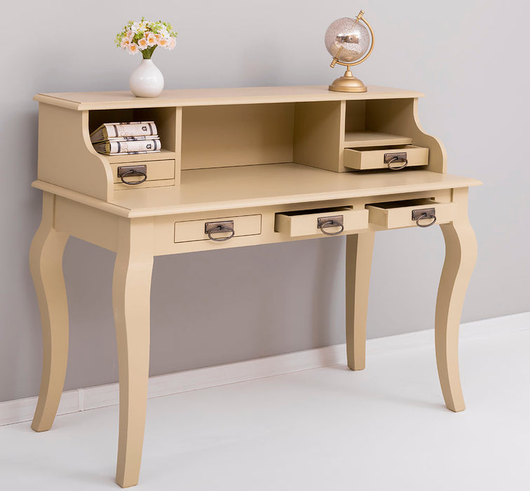 Vintage Schminktisch - Sekretär aus Massivholz mit 5 Schubladen und geschwungenen Beinen