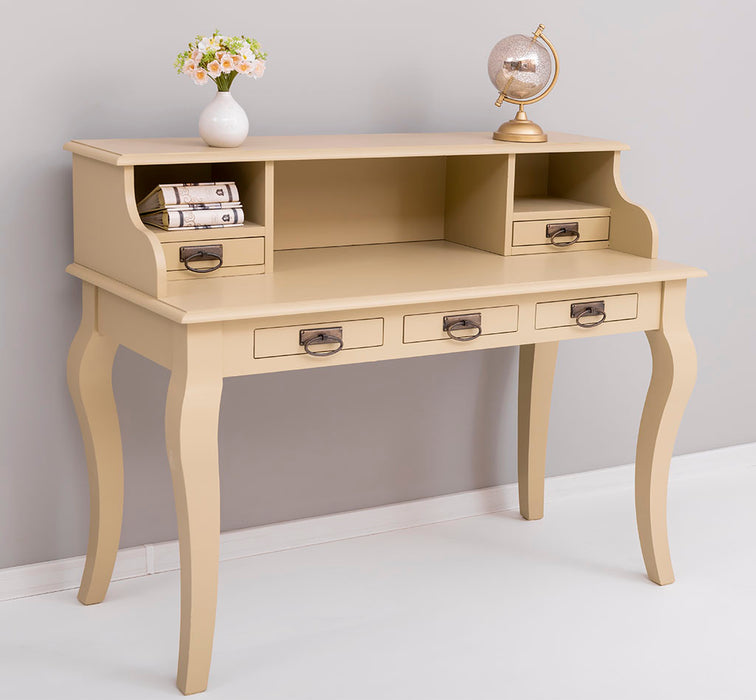 Vintage Schminktisch - Sekretär aus Massivholz mit 5 Schubladen und geschwungenen Beinen