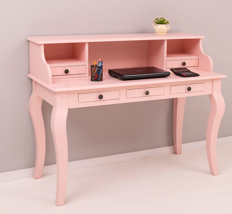 Vintage Schminktisch - Sekretär aus Massivholz mit 5 Schubladen und geschwungenen Beinen