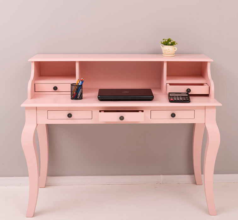 Vintage Schminktisch - Sekretär aus Massivholz mit 5 Schubladen und geschwungenen Beinen