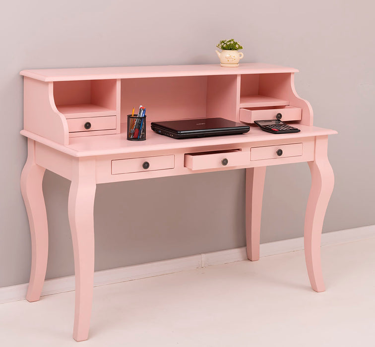 Vintage Schminktisch - Sekretär aus Massivholz mit 5 Schubladen und geschwungenen Beinen