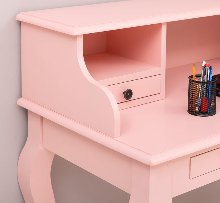 Vintage Schminktisch - Sekretär aus Massivholz mit 5 Schubladen und geschwungenen Beinen