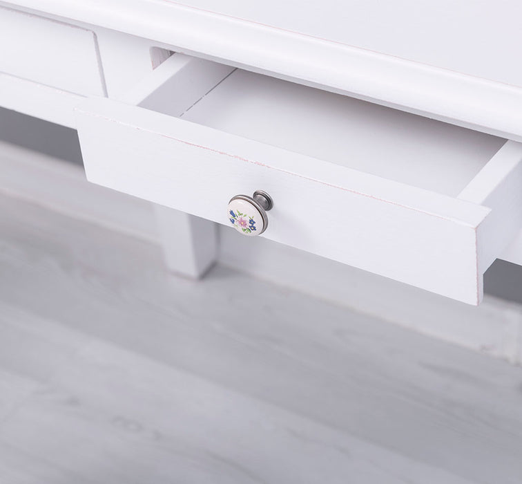 Vintage Schminktisch - Sekretär aus Massivholz mit 5 Schubladen und geschwungenen Beinen