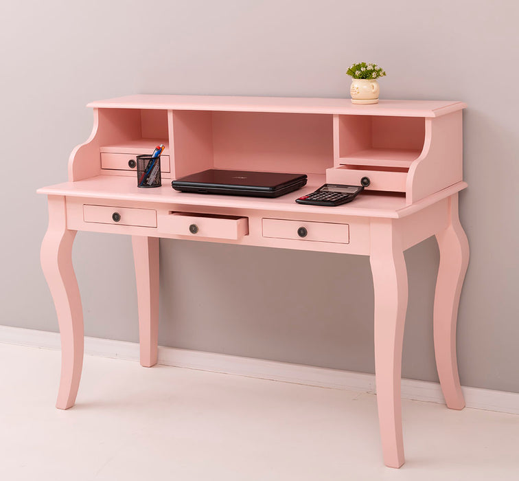 Vintage Schminktisch - Sekretär aus Massivholz mit 5 Schubladen und geschwungenen Beinen