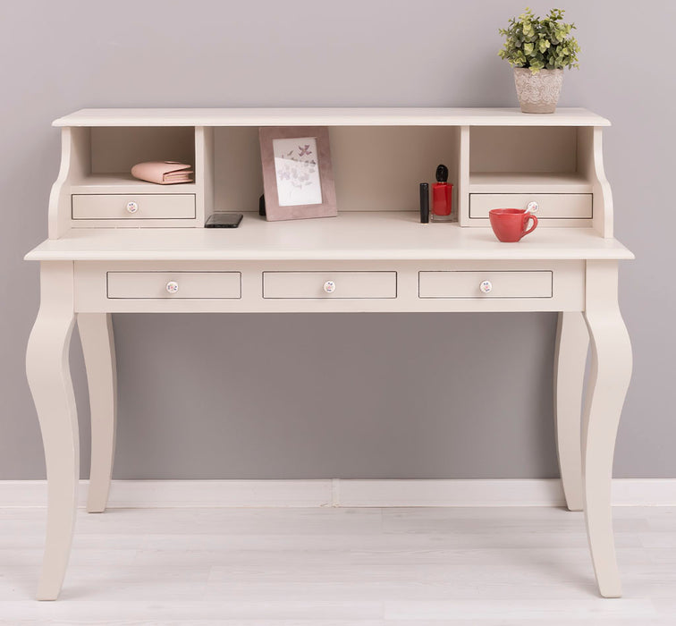 Vintage Schminktisch - Sekretär aus Massivholz mit 5 Schubladen und geschwungenen Beinen