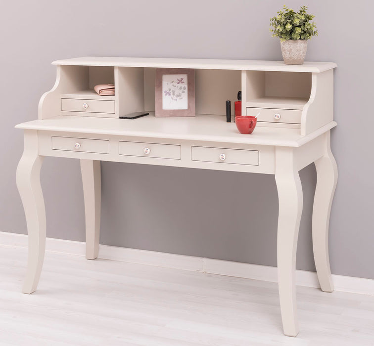 Vintage Schminktisch - Sekretär aus Massivholz mit 5 Schubladen und geschwungenen Beinen