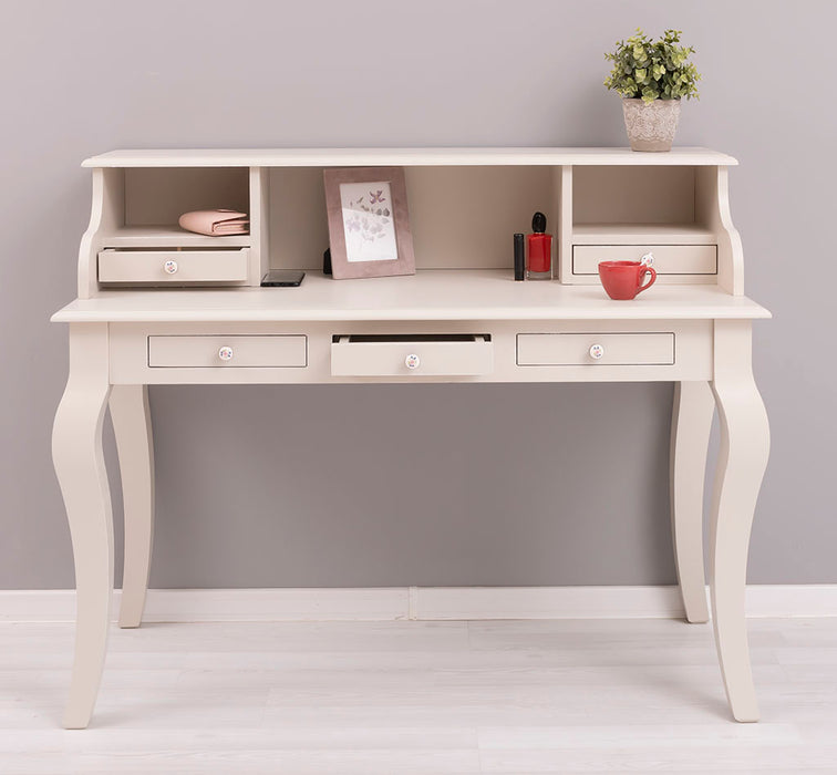 Vintage Schminktisch - Sekretär aus Massivholz mit 5 Schubladen und geschwungenen Beinen