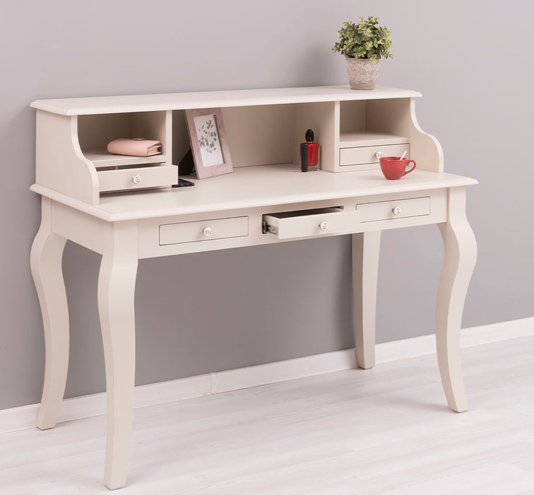 Vintage Schminktisch - Sekretär aus Massivholz mit 5 Schubladen und geschwungenen Beinen