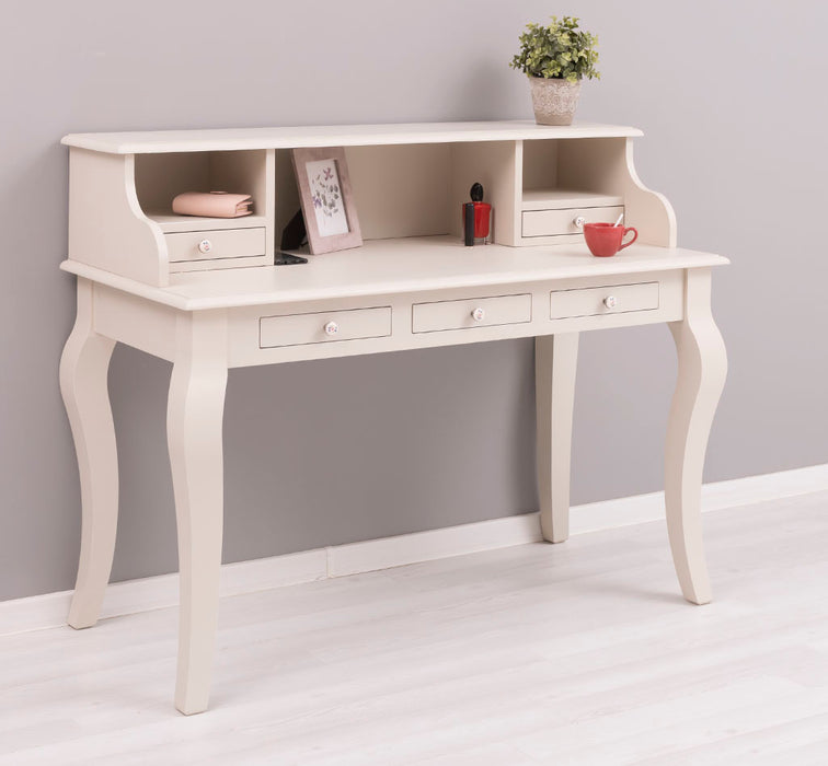 Vintage Schminktisch - Sekretär aus Massivholz mit 5 Schubladen und geschwungenen Beinen