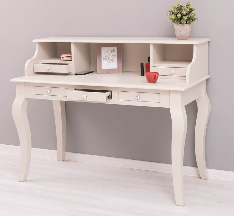 Vintage Schminktisch - Sekretär aus Massivholz mit 5 Schubladen und geschwungenen Beinen