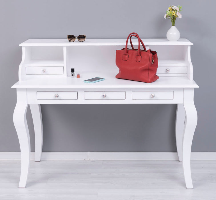 Vintage Schminktisch - Sekretär aus Massivholz mit 5 Schubladen und geschwungenen Beinen