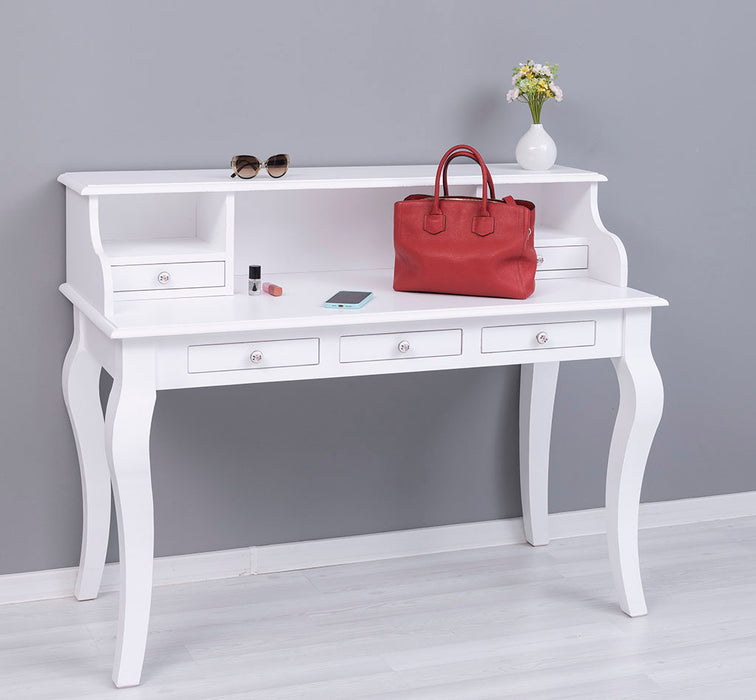 Vintage Schminktisch - Sekretär aus Massivholz mit 5 Schubladen und geschwungenen Beinen