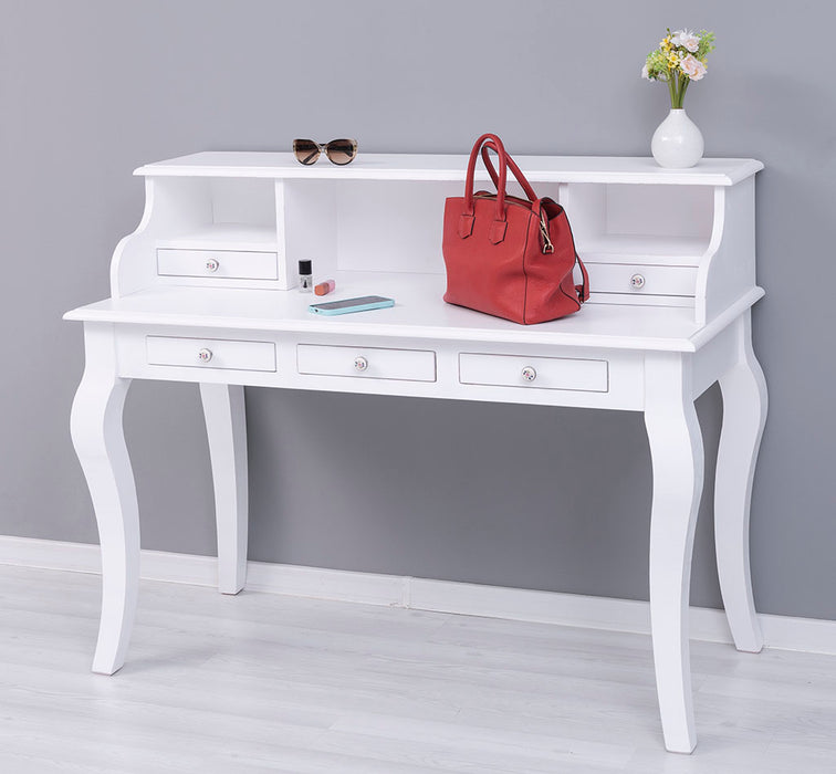 Vintage Schminktisch - Sekretär aus Massivholz mit 5 Schubladen und geschwungenen Beinen