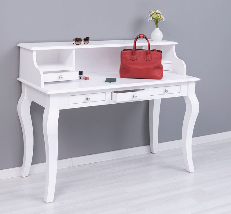 Vintage Schminktisch - Sekretär aus Massivholz mit 5 Schubladen und geschwungenen Beinen