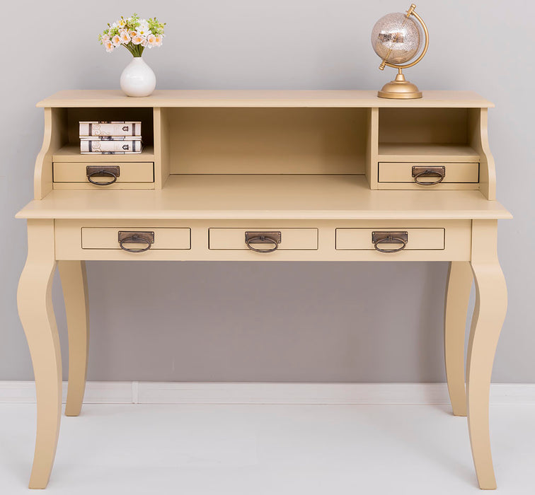 Vintage Schminktisch - Sekretär aus Massivholz mit 5 Schubladen und geschwungenen Beinen