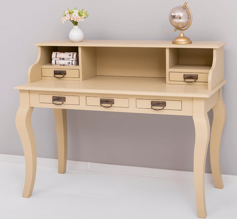 Vintage Schminktisch - Sekretär aus Massivholz mit 5 Schubladen und geschwungenen Beinen