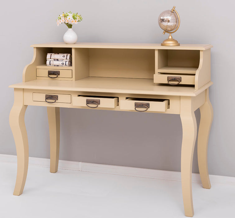 Vintage Schminktisch - Sekretär aus Massivholz mit 5 Schubladen und geschwungenen Beinen