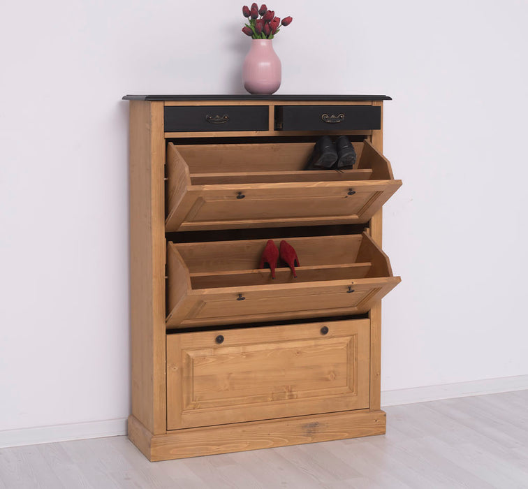 Vintage Schuhschrank aus Massivholz mit Kippfächern - Holzkontrast
