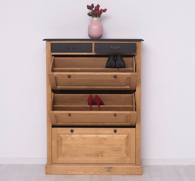 Vintage Schuhschrank aus Massivholz mit Kippfächern - Holzkontrast