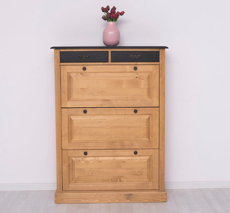 Vintage Schuhschrank aus Massivholz mit Kippfächern - Holzkontrast