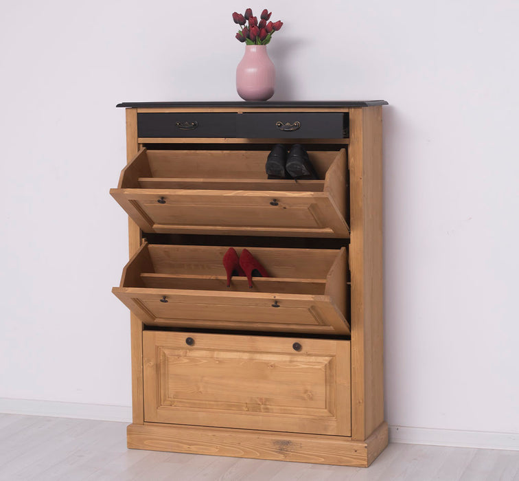 Vintage Schuhschrank aus Massivholz mit Kippfächern - Holzkontrast