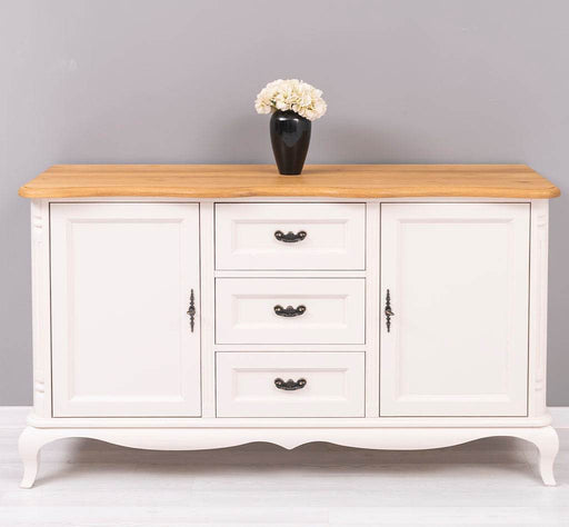 Vintage Sideboard aus Massivholz mit 2 Türen und 3 Schubladen | Kommode mit geschwungenen Füßen | Barock - Eiche - Creme
