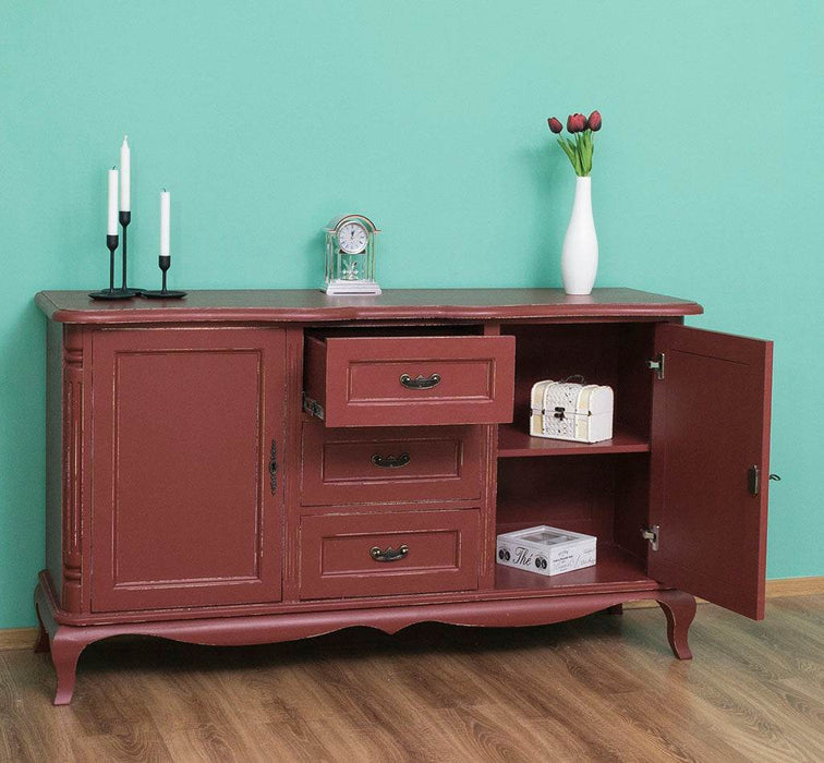 Vintage Sideboard aus Massivholz mit 2 Türen und 3 Schubladen | Kommode mit geschwungenen Füßen | Barock - Eiche - Creme