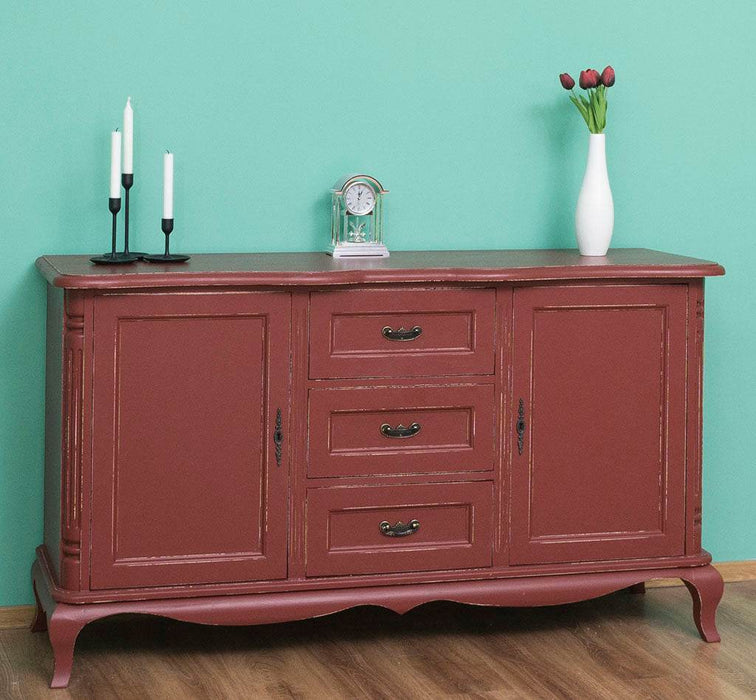 Vintage Sideboard aus Massivholz mit 2 Türen und 3 Schubladen | Kommode mit geschwungenen Füßen | Barock - Eiche - Creme