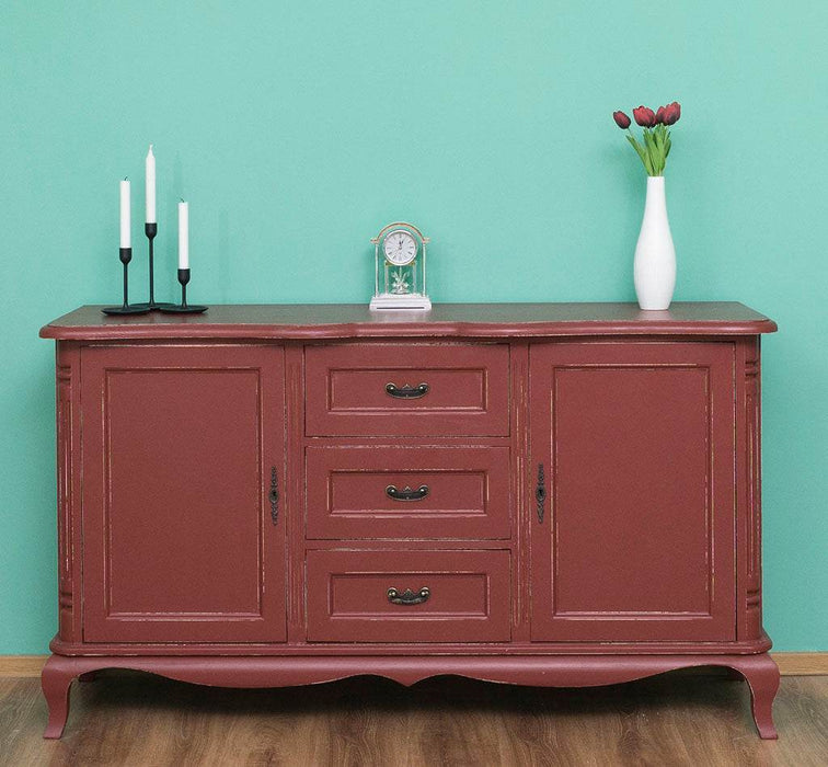 Vintage Sideboard aus Massivholz mit 2 Türen und 3 Schubladen | Kommode mit geschwungenen Füßen | Barock - Vintage Bordeaux