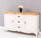 Vintage Sideboard aus Massivholz mit 2 Türen und 3 Schubladen | Kommode mit geschwungenen Füßen | Barock - Eiche - Creme