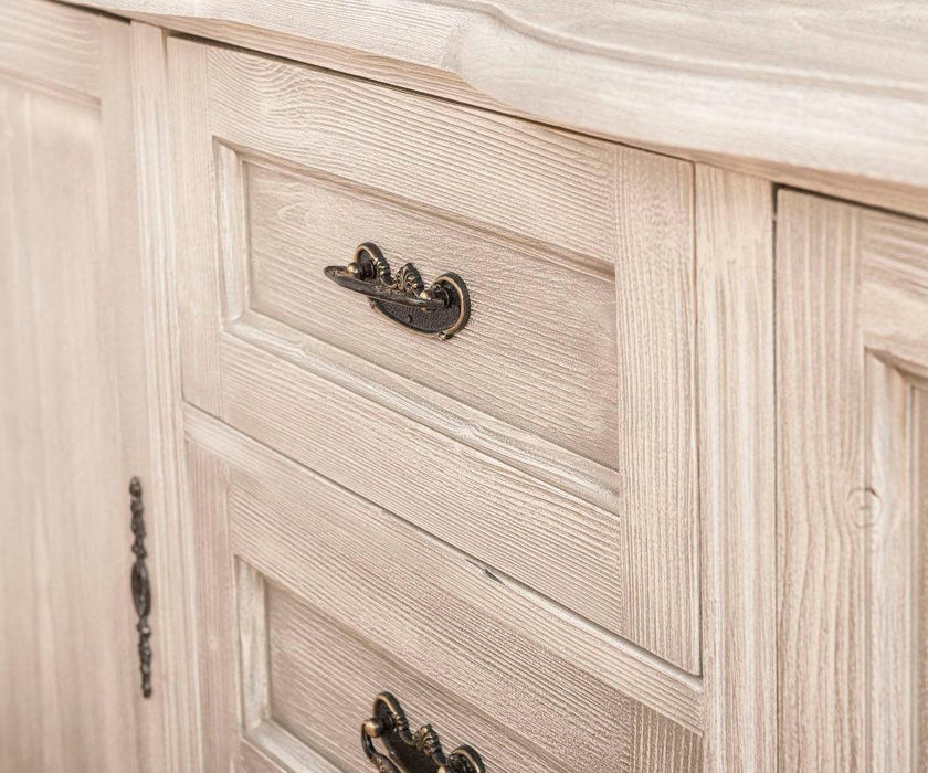 Sideboard aus Massivholz mit 2 Türen und 3 Schubladen | Barock Kommode mit geschwungenen Beinen - Vintage Weiß