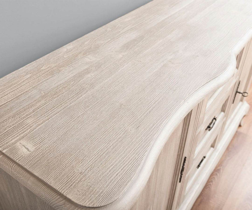 Sideboard aus Massivholz mit 2 Türen und 3 Schubladen | Barock Kommode mit geschwungenen Beinen - Vintage Weiß