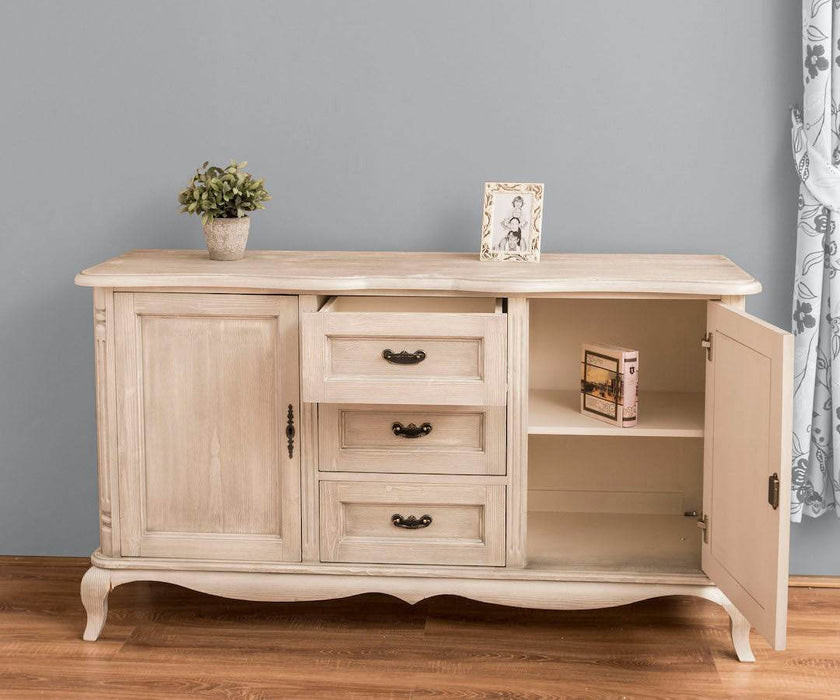 Sideboard aus Massivholz mit 2 Türen und 3 Schubladen | Barock Kommode mit geschwungenen Beinen - Vintage Weiß