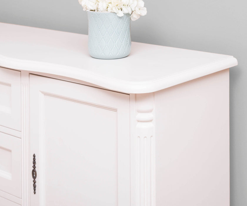 Sideboard aus Massivholz mit 2 Türen und 3 Schubladen | Barock Kommode mit geschwungenen Beinen - Vintage Weiß