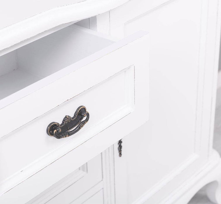 Sideboard aus Massivholz mit 2 Türen und 3 Schubladen | Barock Kommode mit geschwungenen Beinen - Vintage Weiß