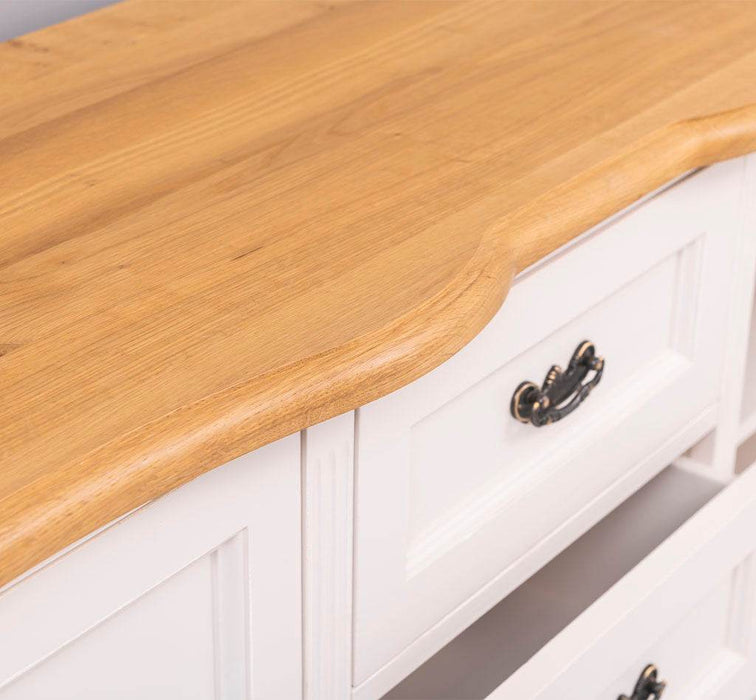 Vintage Sideboard aus Massivholz mit 2 Türen und 3 Schubladen | Kommode mit geschwungenen Füßen | Barock - Eiche - Creme