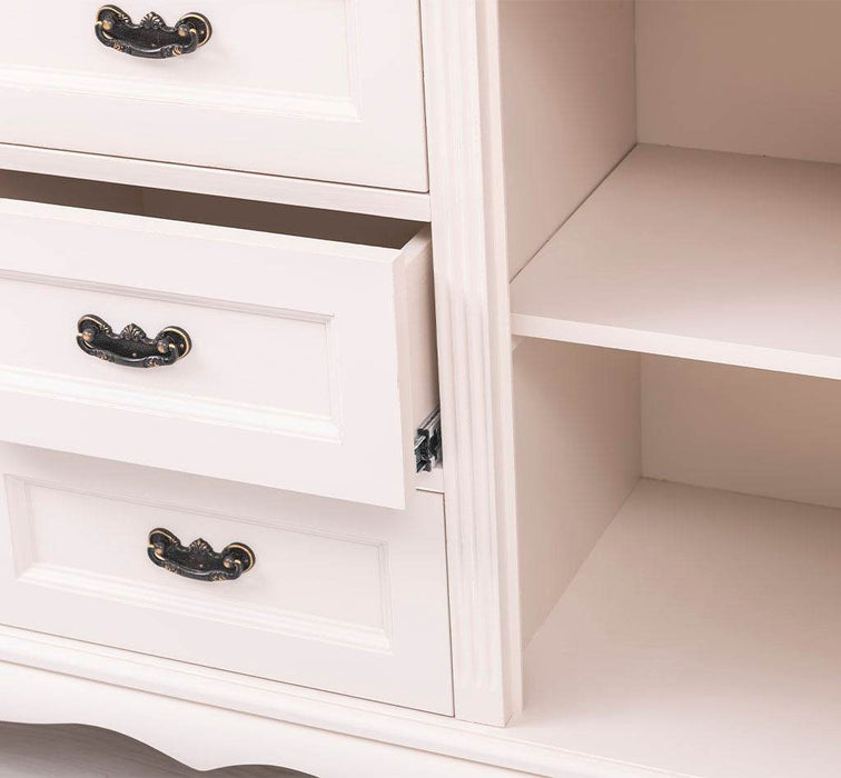 Vintage Sideboard aus Massivholz mit 2 Türen und 3 Schubladen | Kommode mit geschwungenen Füßen | Barock - Eiche - Creme