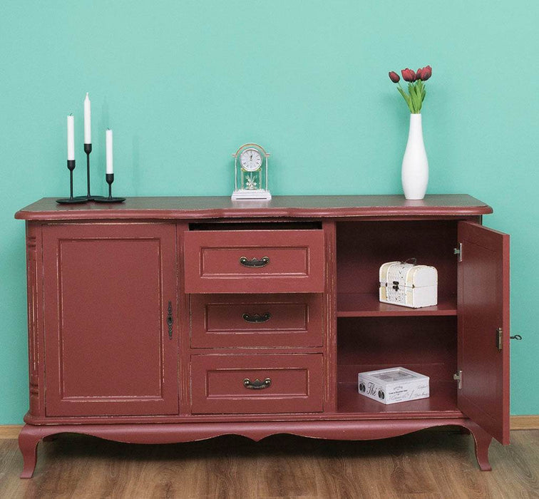 Vintage Sideboard aus Massivholz mit 2 Türen und 3 Schubladen | Kommode mit geschwungenen Füßen | Barock - Eiche - Creme