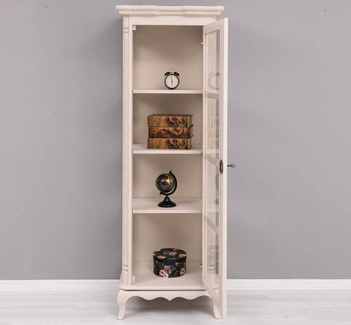 Vintage Vitrine aus Massivholz | Gläserschrank im Barockstil - Beige